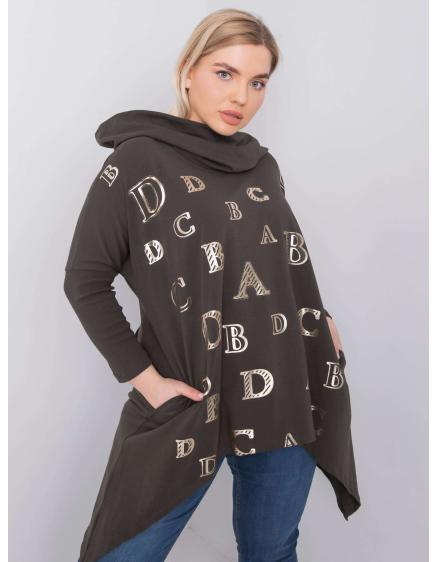 Női kapucnis blúz plus size AINA sötét khaki színű