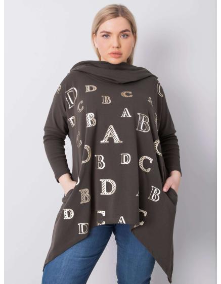 Női kapucnis blúz plus size AINA sötét khaki színű