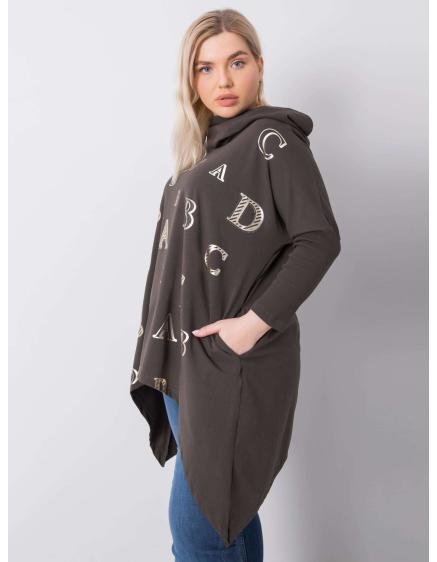 Női kapucnis blúz plus size AINA sötét khaki színű