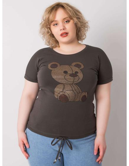 Dámská halenka s kamínky plus size LUCE tmavě khaki 
