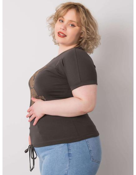 Dámská halenka s kamínky plus size LUCE tmavě khaki 