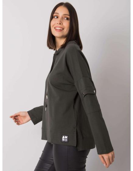 Női blúz zsebekkel az ujjakon khaki plus size LUNNARA dark