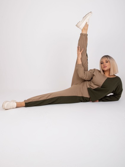 Dámska béžová tepláková súprava bez kapucne plus size AMISHI dark khaki