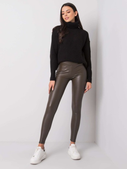 Dámske legíny z ekokože Briana RUE PARIS dark khaki