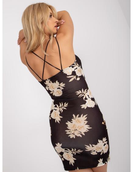 Dámské šaty květované mini BODYCON černo-béžové 