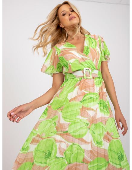 Dámské šaty s plisováním midi AUDRA béžovo-zelené 