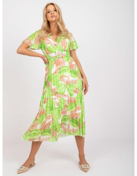 Dámské šaty s plisováním midi AUDRA béžovo-zelené 