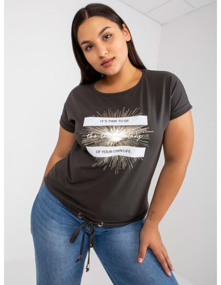 Női nyomtatott pamut plus size TREA póló khaki színben