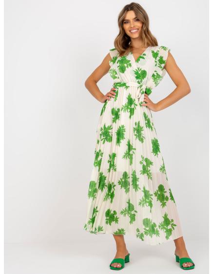 Dámské šaty s potisky a páskem CASSIDY béžovo-zelené