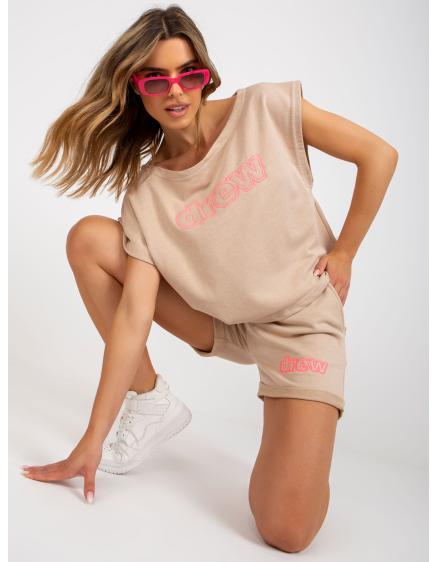 Női kétrészes pamut tréningruha PRUDENCE bézs színű