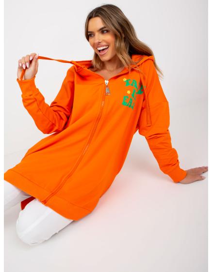 Női kapucnis pulóver hosszú pamut ORIMA narancssárga-zöld