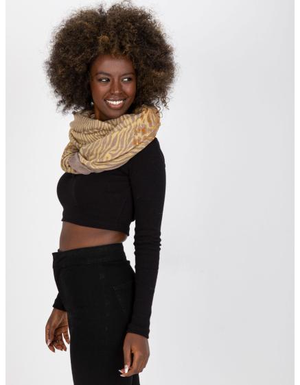 Dámská šála s motivem BECKY tmavě béžová a žlutá 