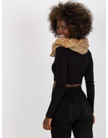 Dámská šála s motivem BECKY tmavě béžová a žlutá 