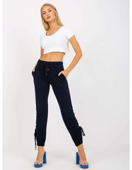 Női pamut melegítőnadrág KELLEN tengerészkék, nyakkendővel