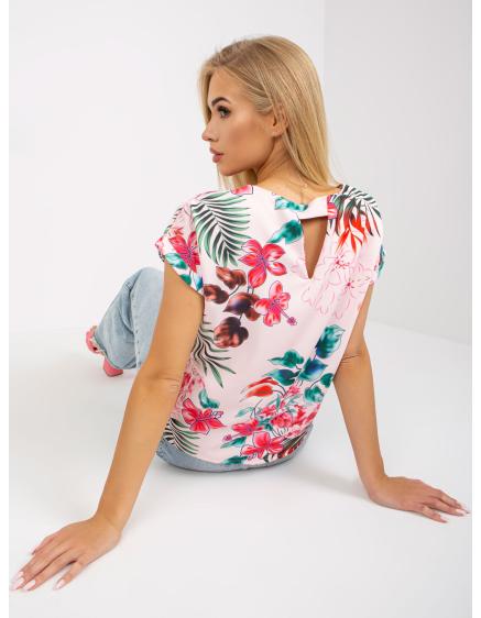 Női blúz nyári mintával RUE PARIS világos rózsaszínű