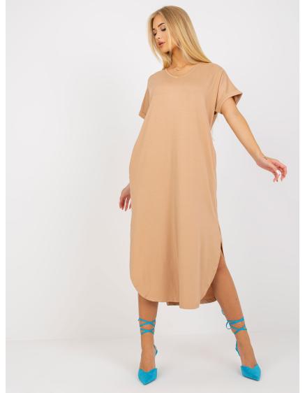 Dámske oversize šaty s krátkym rukávom OCH BELLA hnedé