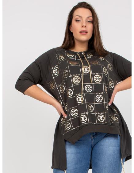 Női nyomtatott aszimmetrikus plus size blúz INA khaki színben