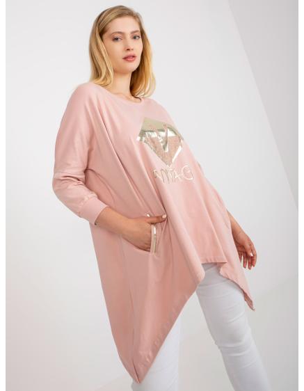 Dámska dlhá plus size blúzka s vreckami CHARITY ružová