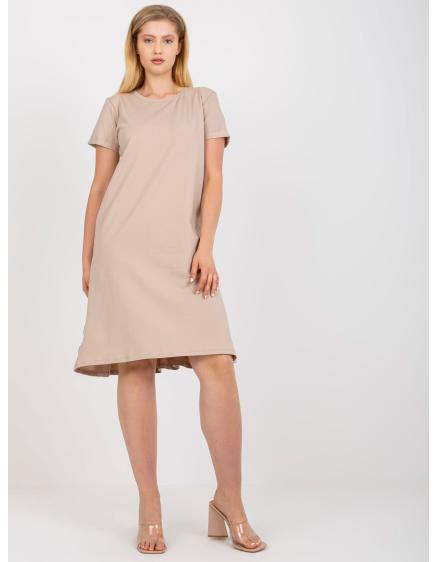Női rövid ujjú egyszerű plus size ruha MARLENA bézs színű