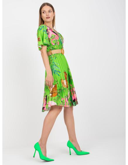 Dámske šaty s potlačou a pleteným pásom KITTY Light Green
