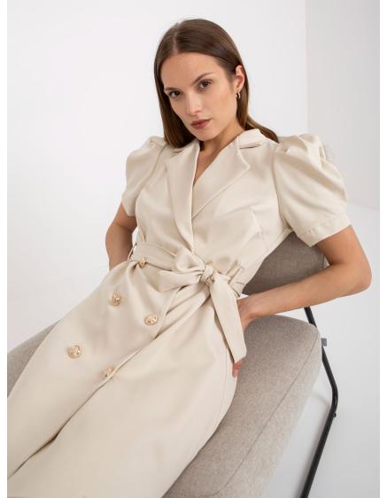 Női mini koktélruha nyakkendővel LEWELLA világos bézs színben