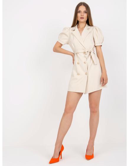Női mini koktélruha nyakkendővel LEWELLA világos bézs színben