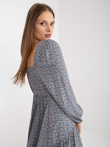 Dámske tlačené midi šaty s dlhým rukávom ZULUNA Blue