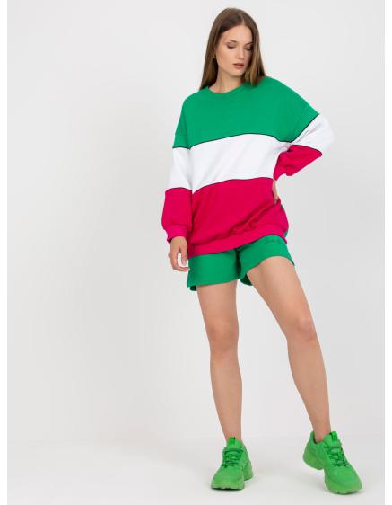 Dámska mikina bez kapucne RUE PARIS green-fuchsia