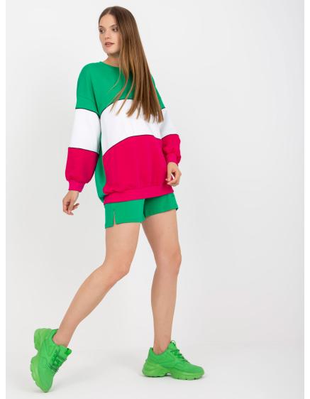Dámska mikina bez kapucne RUE PARIS green-fuchsia