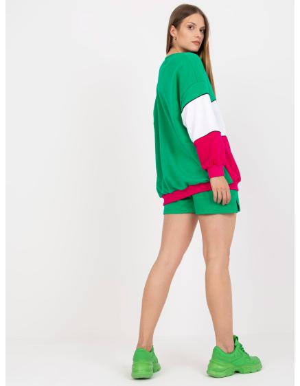 Dámska mikina bez kapucne RUE PARIS green-fuchsia