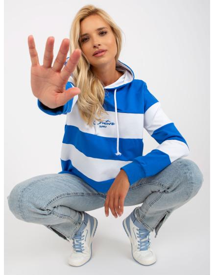 Dámska mikina s kapucňou pruhovaná RUE PARIS modrobiela