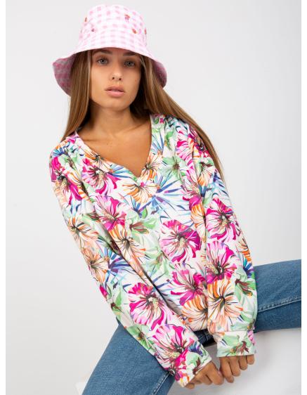 Női nyomtatott V-nyakú blúz RUE PARIS ekrü színben
