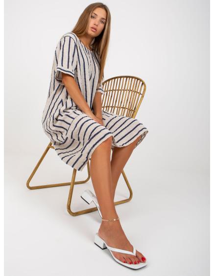 Dámské šaty pruhované midi oversize DESPINA béžové 