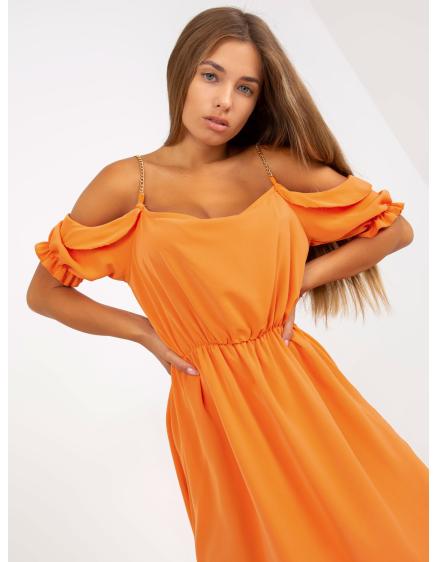 Dámské šaty s volánky mini HONORA oranžové 