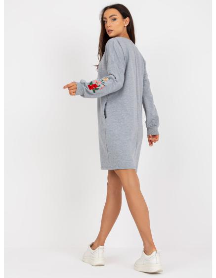 Dámske šaty s výšivkami a vreckami RUE PARIS šedé
