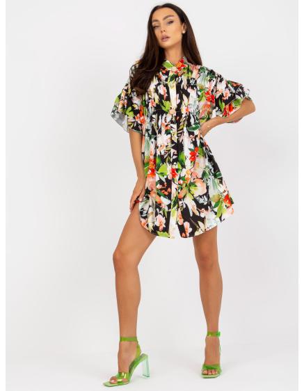 Dámské šaty se zapínáním na knoflíky mini květinové YNEZ černé 