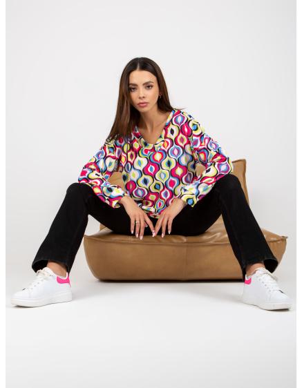 Dámska mikina s potlačou a výstrihom do V RUE PARIS ružovomodrá