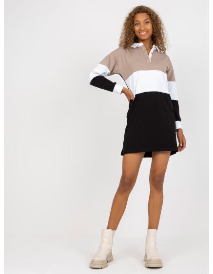 Dámske šaty z bavlny RUE PARIS béžovo-čierne