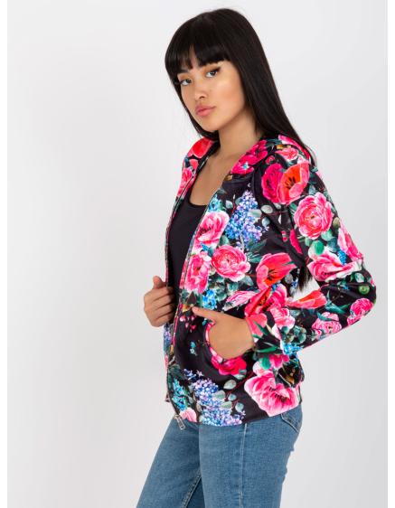 Dámska mikina rozopínacia kvetinová RUE PARIS čierno-ružová