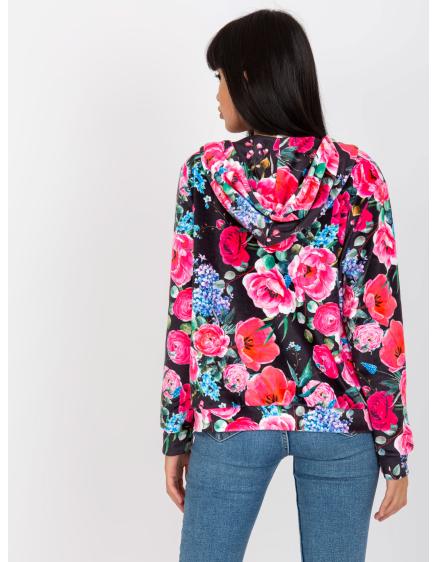 Dámska mikina rozopínacia kvetinová RUE PARIS čierno-ružová
