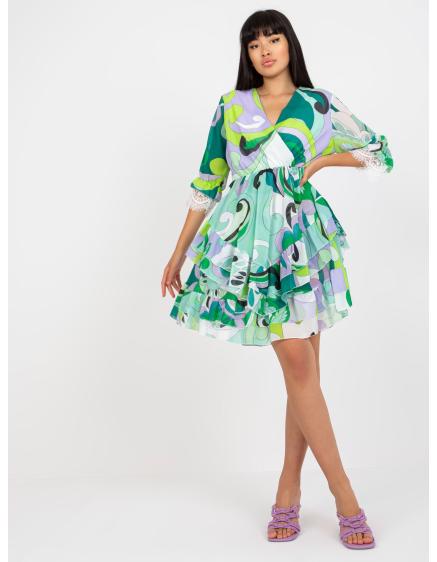 Dámské šaty s volánky a potisky REA zeleno-fialové 