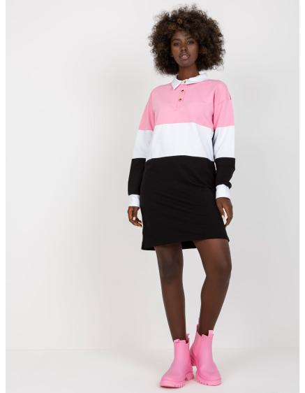 Dámske šaty s golierom RUE PARIS ružovo-čierne