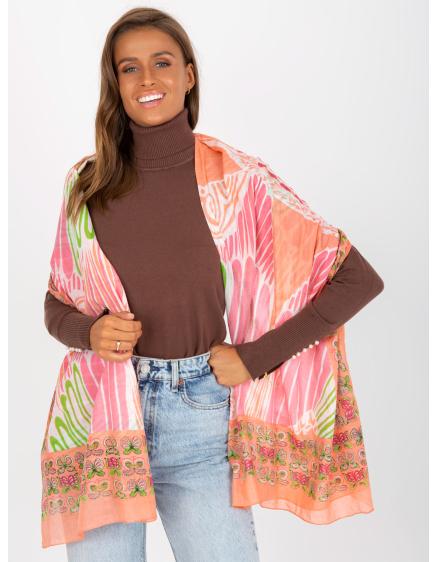 Női mintás pamut sál korallszínű