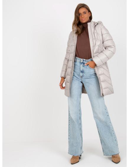 Dámska bunda s kapucňou prešívaná prechodná LILYANA svetlo šedá