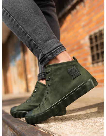 Pánské vysoké tenisky s ozdobnou vlnitou podrážkou – olivové V3 OM-FOTH-0126