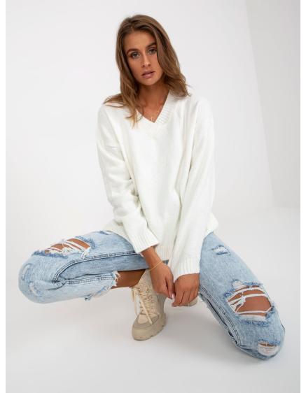 Ecru klasszikus kötött női pulóver RUE PARIS