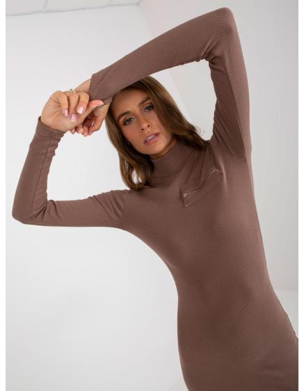 Dámske šaty s dlhými rukávmi pruhované ALECK hnedé