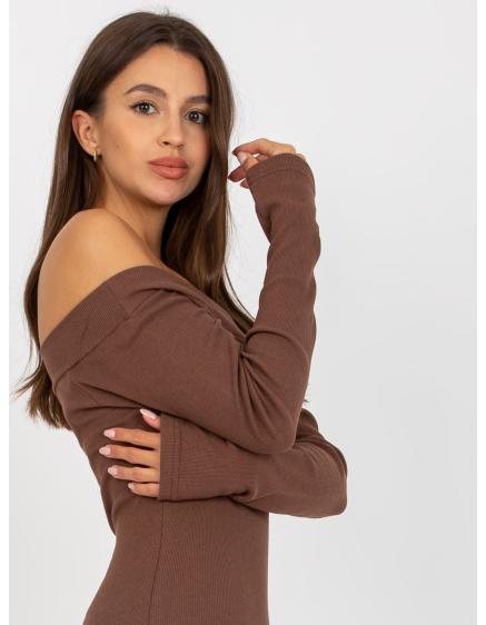 Dámské šaty s dlouhými rukávy pruhované SIDNEY tmavě hnědé 