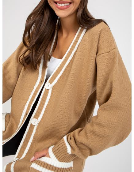 Dámský svetr s kapsami RUE PARIS tmavě béžový 