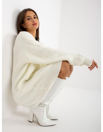 Női térdig érő, laza kötött pulóver RUE PARIS ecru színű